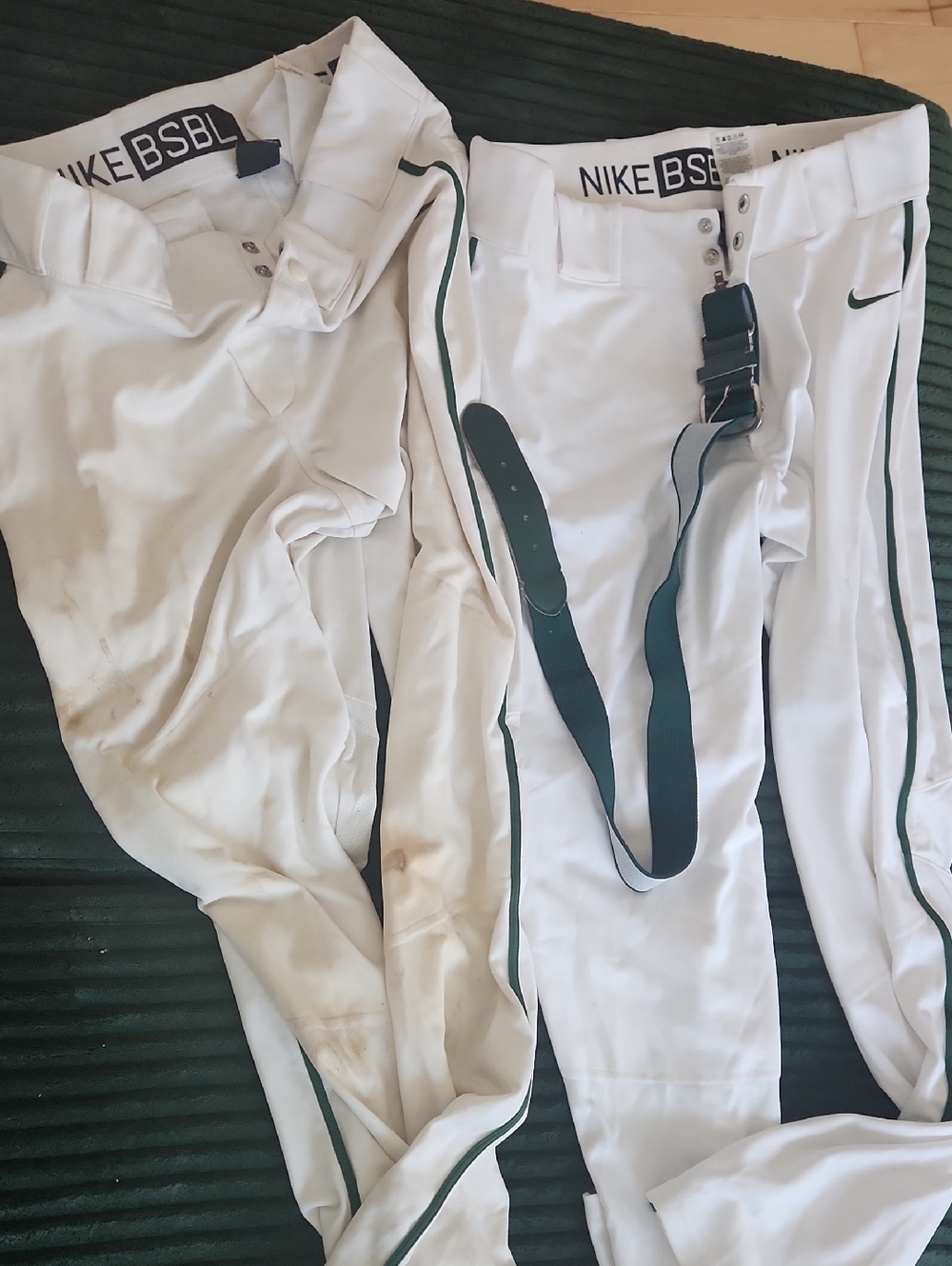 Nike White Youth Baseball Pants with Green Stripe Two Sizes Are Available M&L